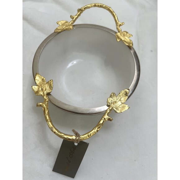 OBJET Gold Leaf Handle + White Hand Basin Made in INDIA 6 3/4" - Picture 1 of 4